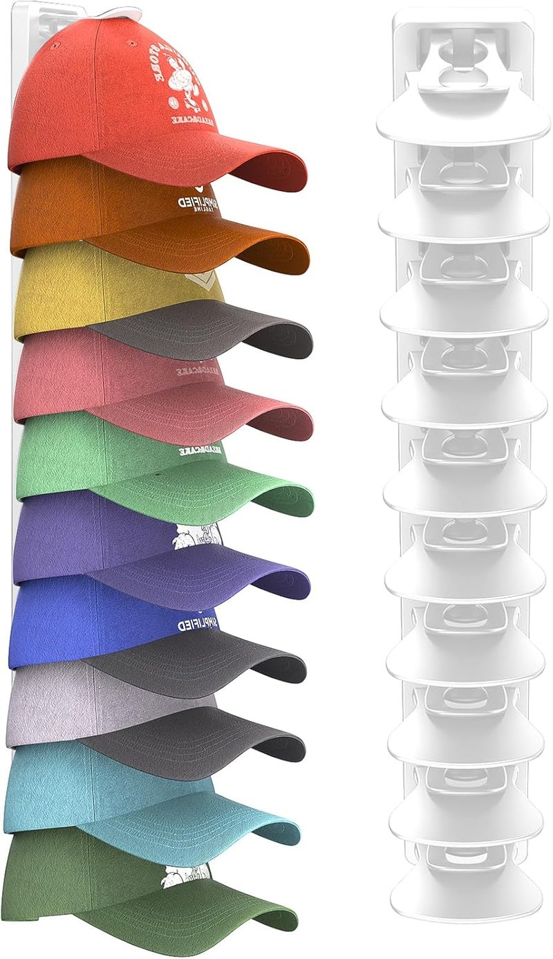 HeQe Hat Organizer for Baseball Caps Hold Up to 20 Hats, Hat Rack for Wall, Strong Adhesive Hat Storage Display Holder(White-1 Pack) - Image 1